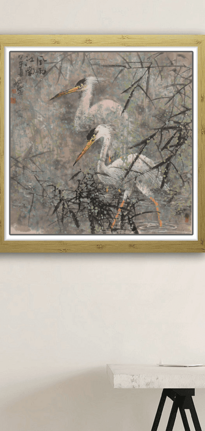 著名花鸟画家 赖殿贤 四尺斗方风雨江南图5