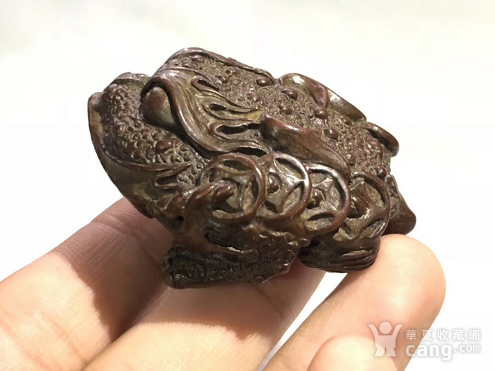 精品 晚清 名家雕刻 紫铜三足金蟾铃 手工雕刻