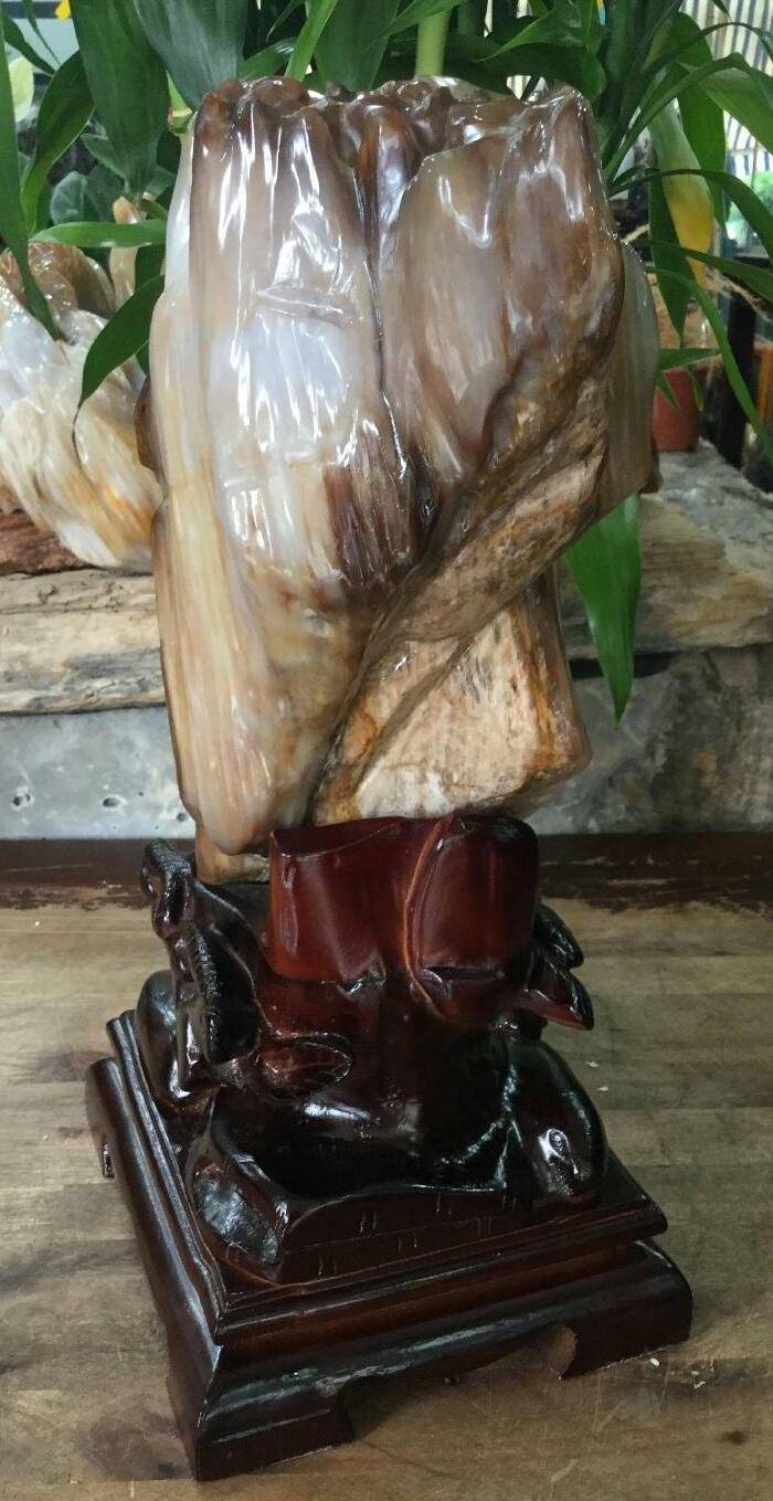 缅甸精品冰种树化玉摆件图2