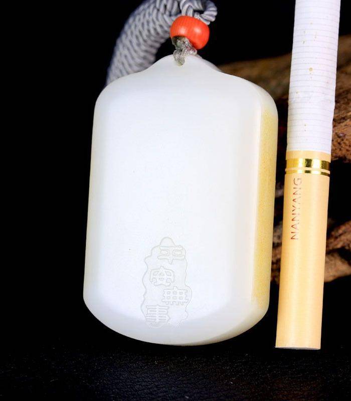 苏工精雕 新疆和田玉籽料羊脂白玉牌 平安无事牌图2
