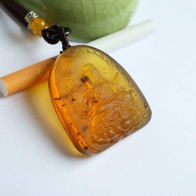 金红缅甸琥珀文殊菩萨吊坠 27KN06图4