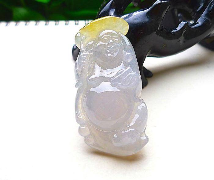 自然光实拍!天然A货冰种开心玉佛图2