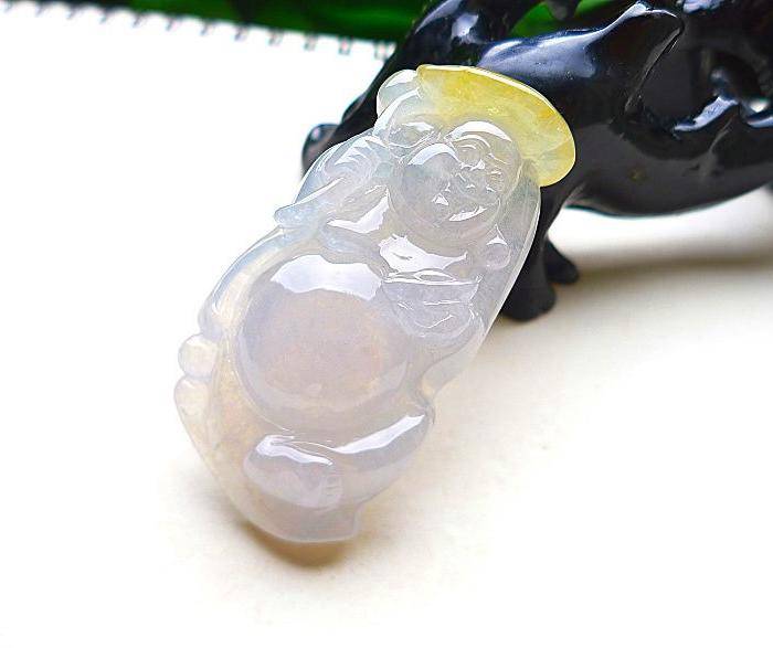 自然光实拍!天然A货冰种开心玉佛图3