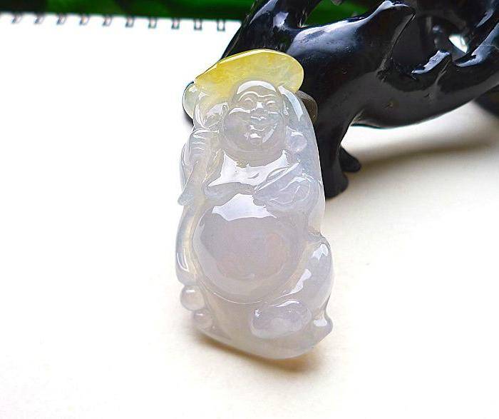 自然光实拍!天然A货冰种开心玉佛图4