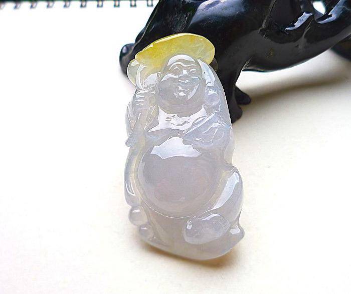 自然光实拍!天然A货冰种开心玉佛图5