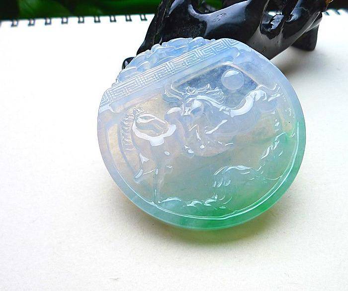 自然光实拍!天然A货冰种带绿马到成功图8