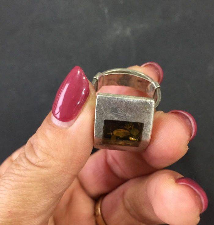 8014欧洲回流老银绿珀戒指图7