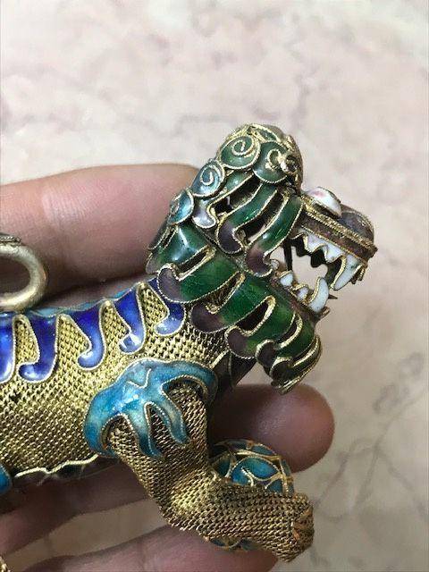 7501 清民 银掐丝珐琅对狮图3