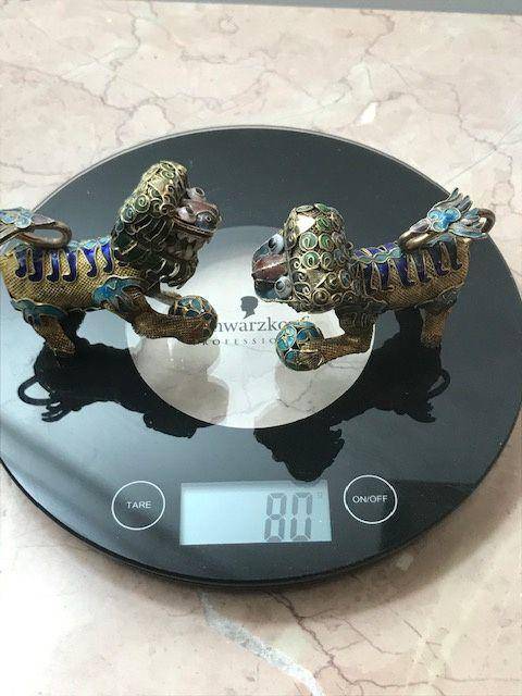 7501 清民 银掐丝珐琅对狮图12