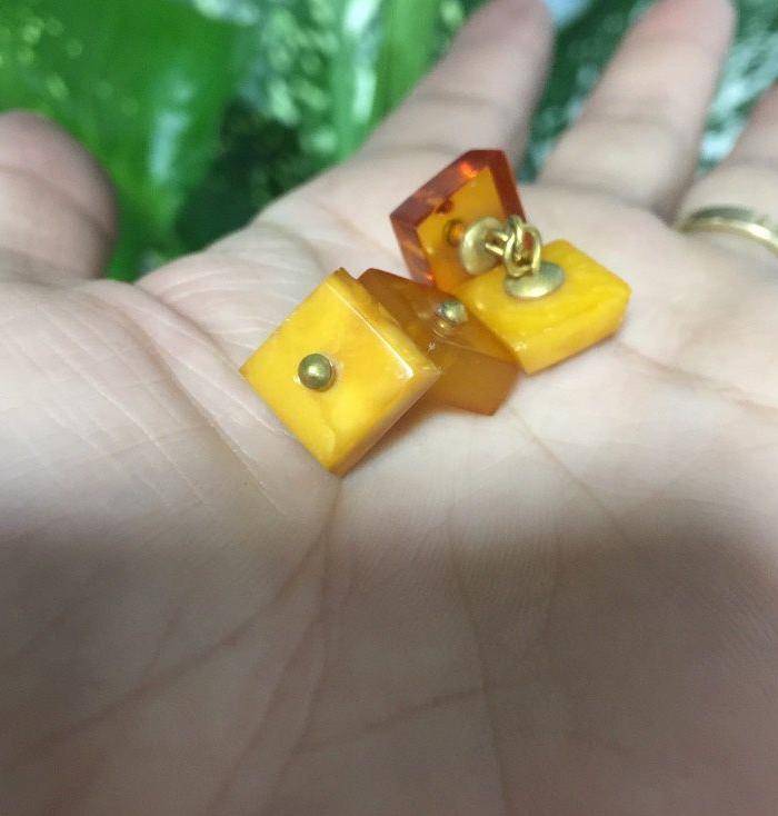 8083欧洲回流原矿老蜜蜡俄罗斯金工袖扣图8