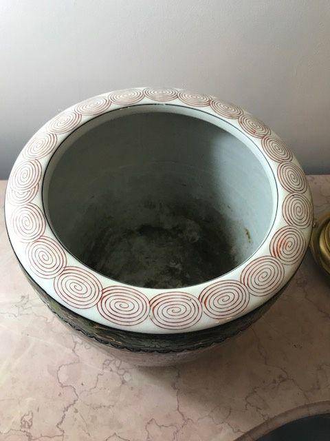 7428 民国 粉彩开光凤纹卷缸图8