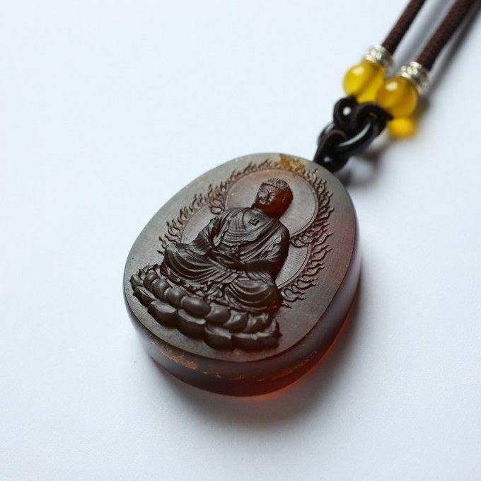 棕红缅甸琥珀大日如来吊坠 27KN02图2