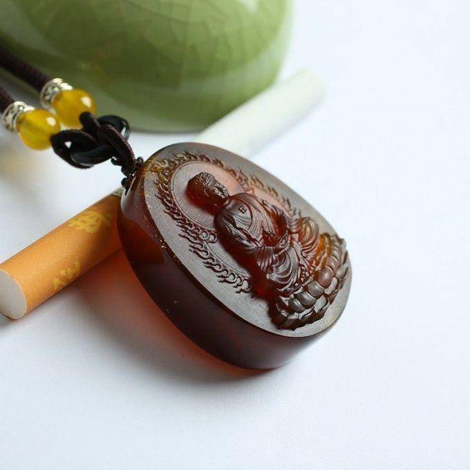 棕红缅甸琥珀大日如来吊坠 27KN02图5