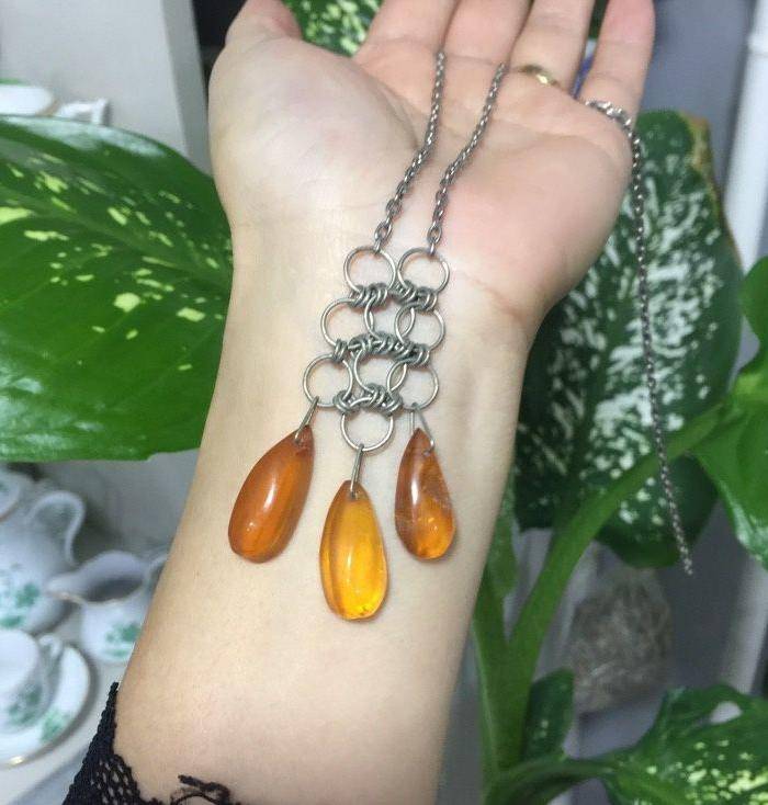 8093欧洲回流老琥珀毛衣链图6