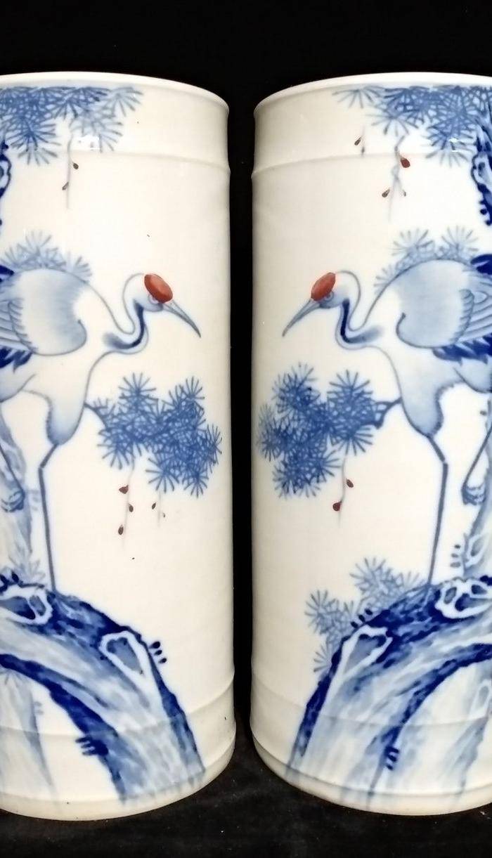 英国回流的一对50年代的青花釉里红笔筒图8