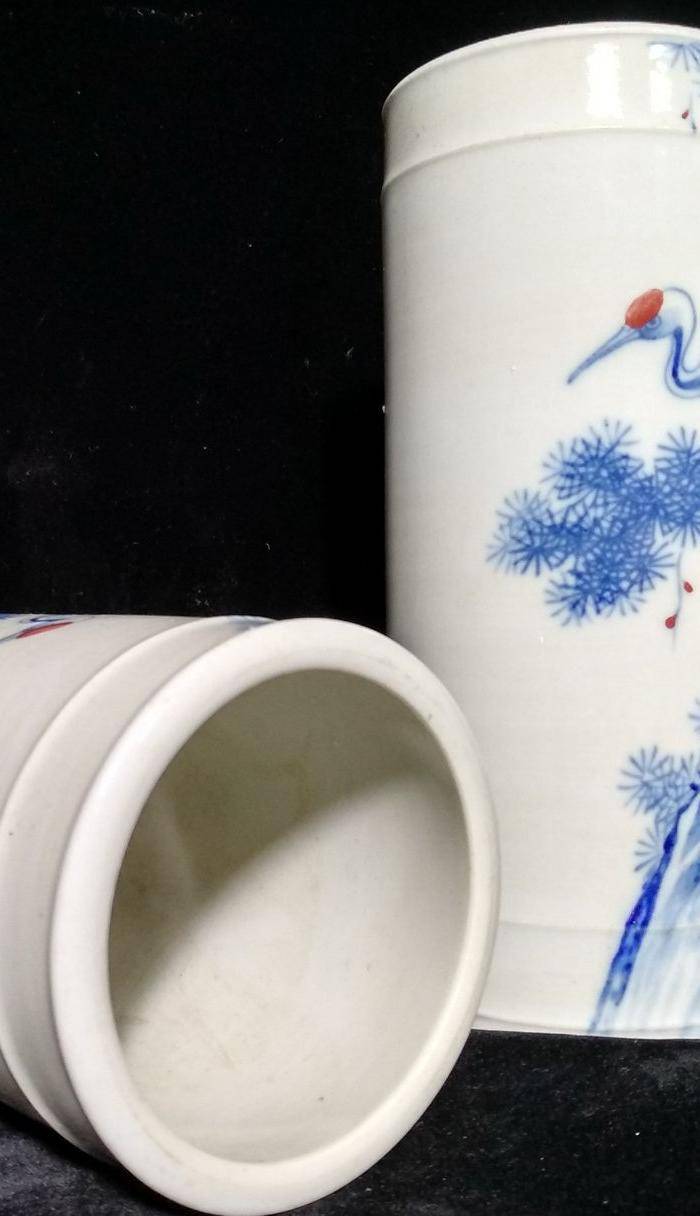 英国回流的一对50年代的青花釉里红笔筒图6