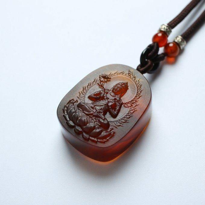 棕红缅甸琥珀大势至菩萨吊坠 49KK04图2