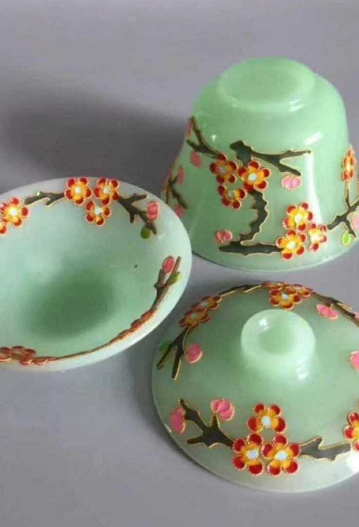 回流的一对景泰蓝琉璃茶杯图5