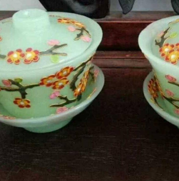 回流的一对景泰蓝琉璃茶杯图3