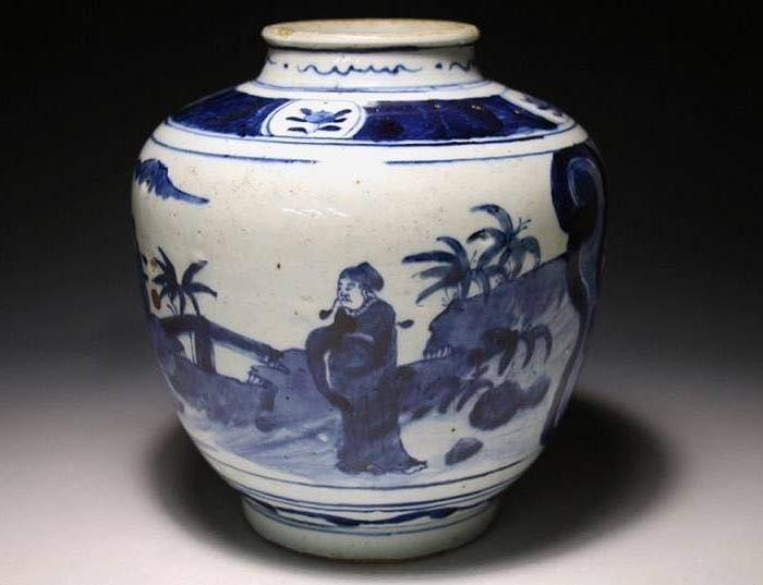 明代天启五子登科青花罐图3