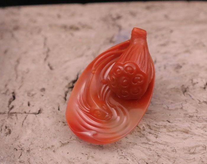 苏工名家南红雕件 连年有余 香插 可挂图3