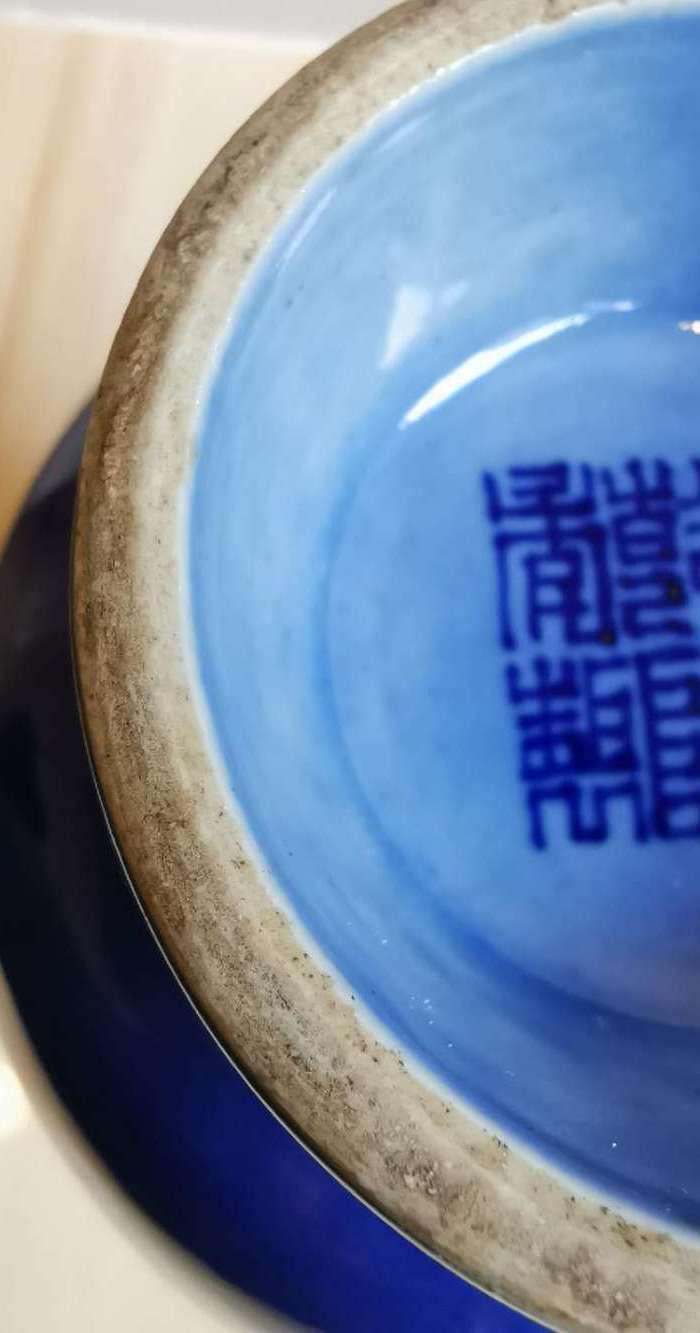 蓝釉盘枝龙菊瓣瓶一对 大清乾隆款图6