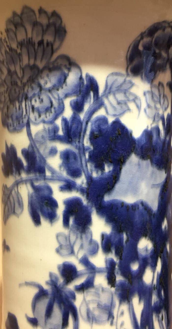 顺治.青花花鸟桶瓶图3