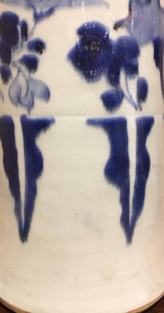 顺治.青花花鸟桶瓶图4