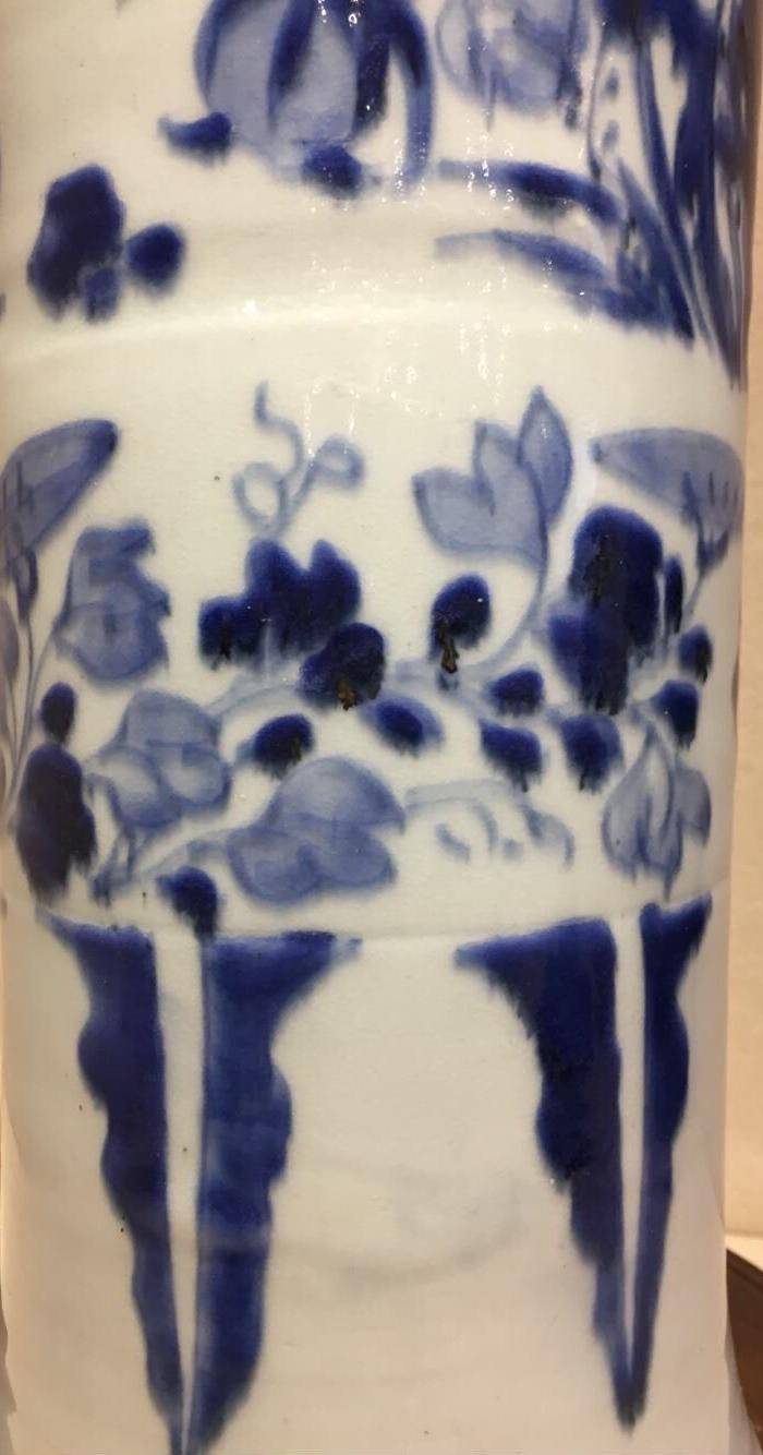 顺治.青花花鸟桶瓶图5