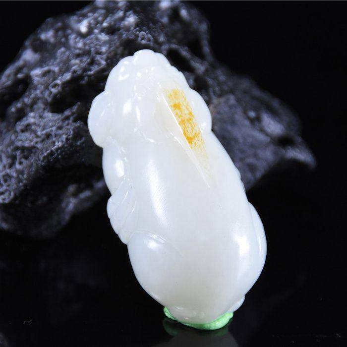 和田玉 籽玉 洒金皮 招财貔貅 尺寸大 小手把图3