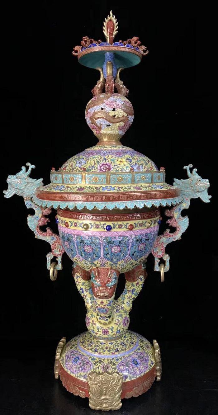 精品本金珐琅彩缠枝莲龙凤呈祥纹顶天立地图2