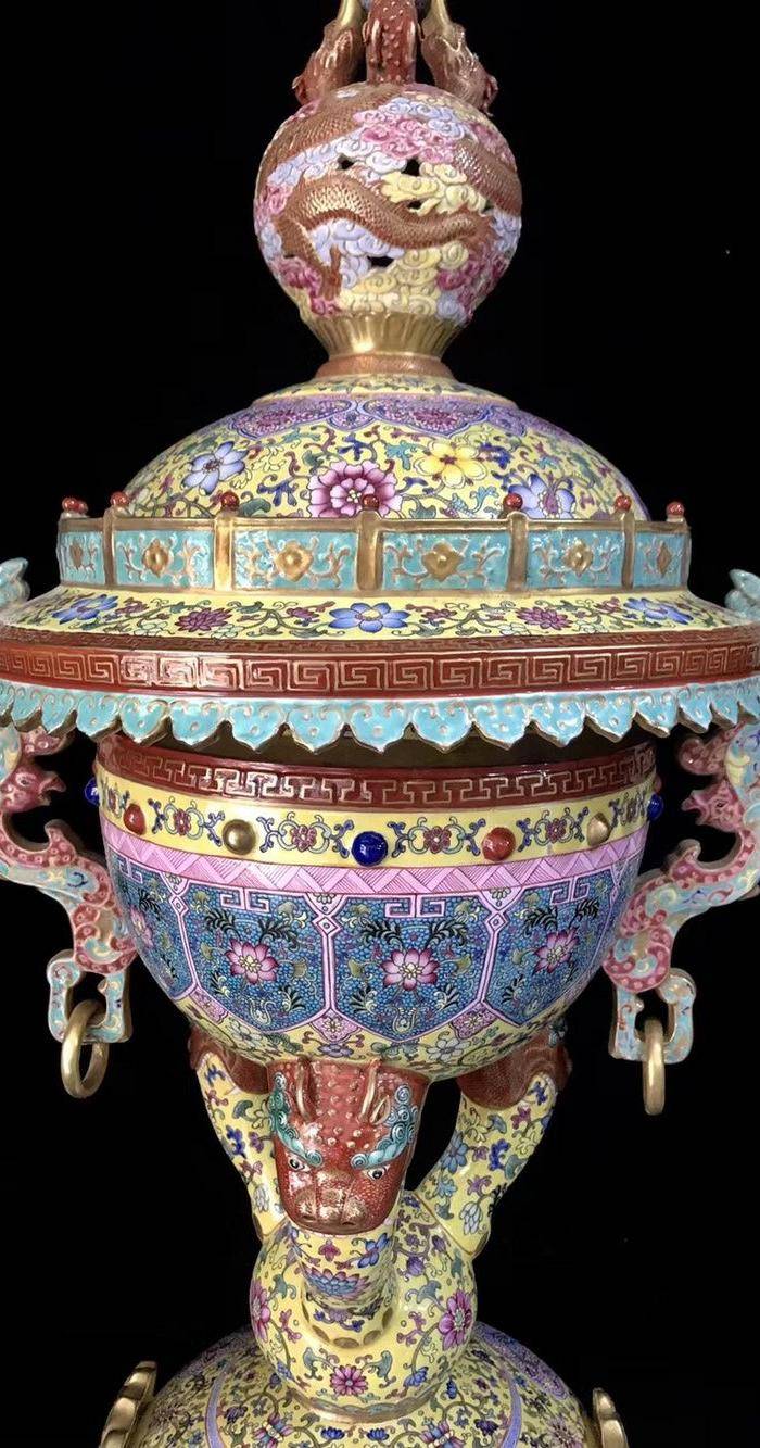 精品本金珐琅彩缠枝莲龙凤呈祥纹顶天立地图4