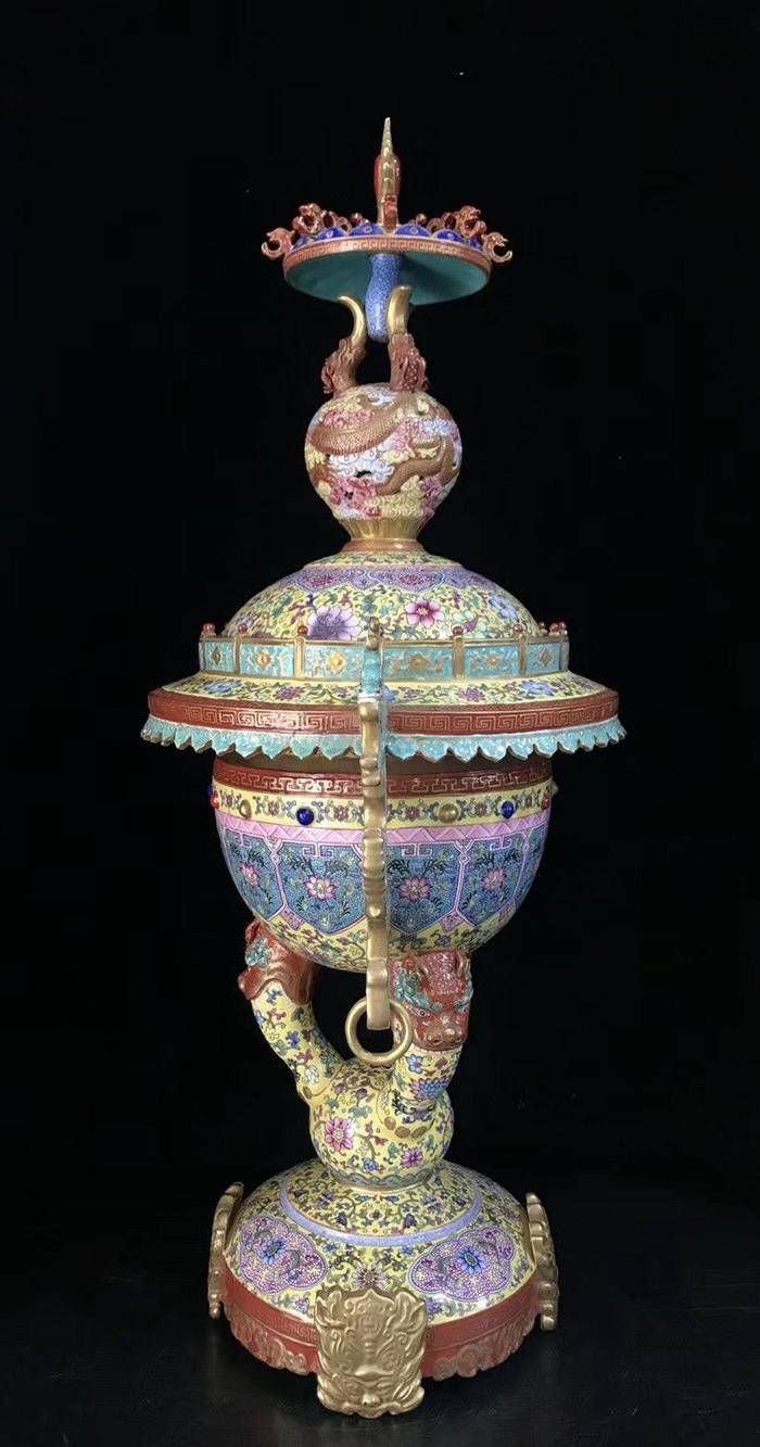 精品本金珐琅彩缠枝莲龙凤呈祥纹顶天立地图6