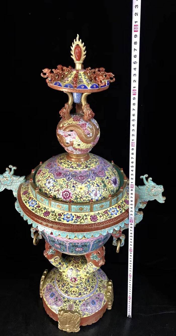 精品本金珐琅彩缠枝莲龙凤呈祥纹顶天立地图7