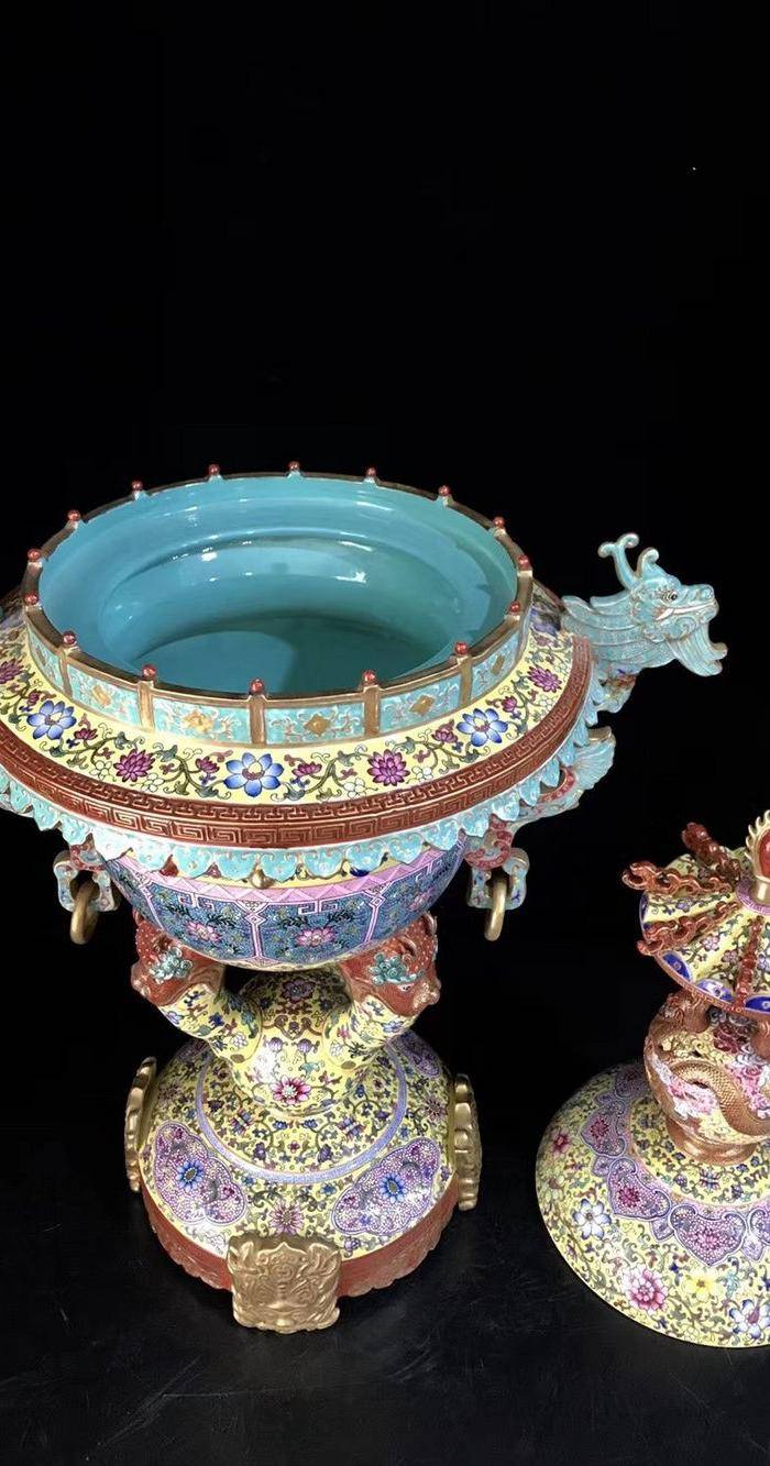 精品本金珐琅彩缠枝莲龙凤呈祥纹顶天立地图8