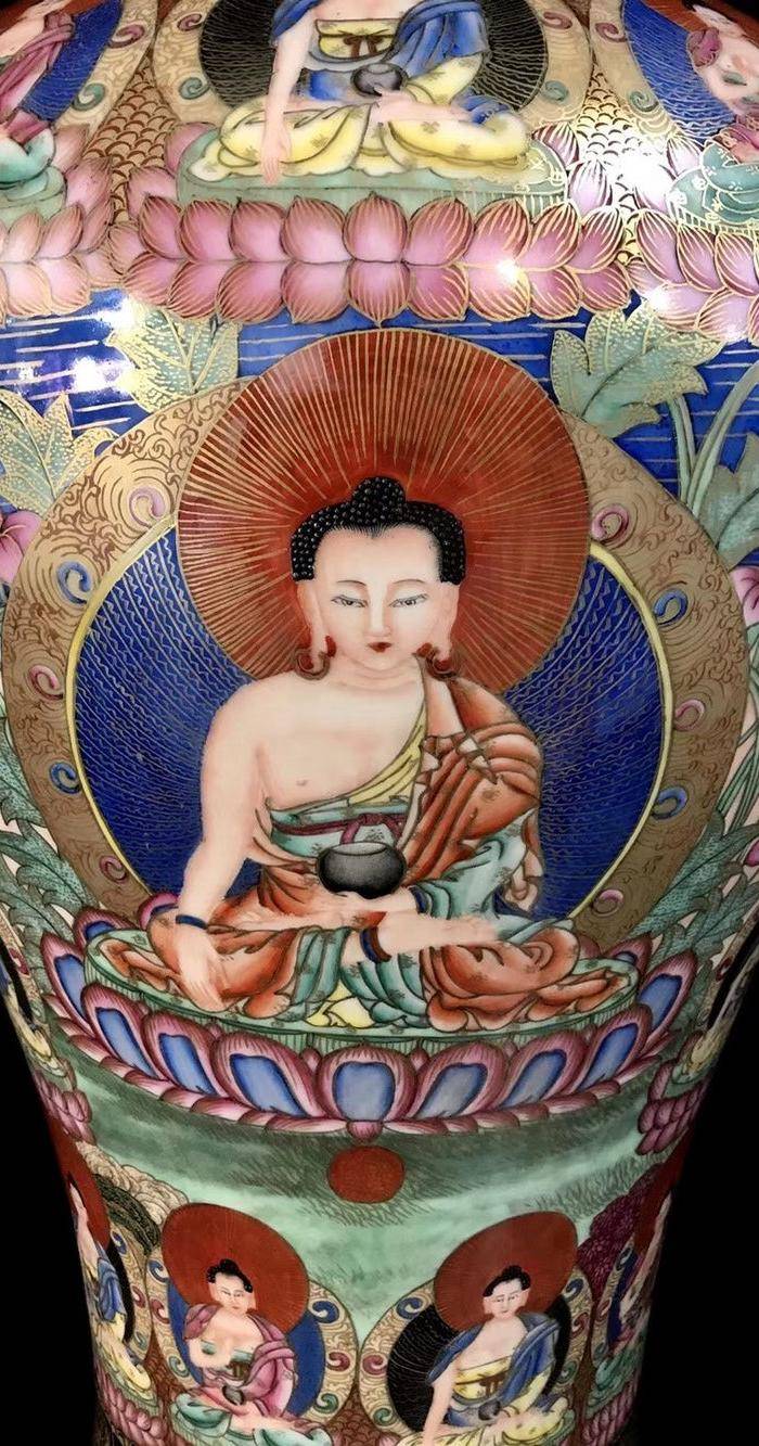 精品本金珐琅彩描金唐卡大梅瓶一对图4