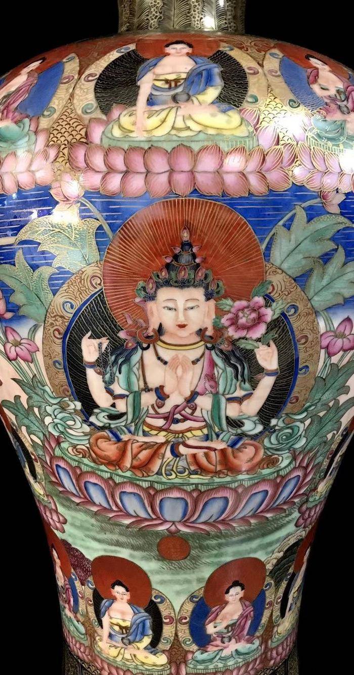 精品本金珐琅彩描金唐卡大梅瓶一对图7