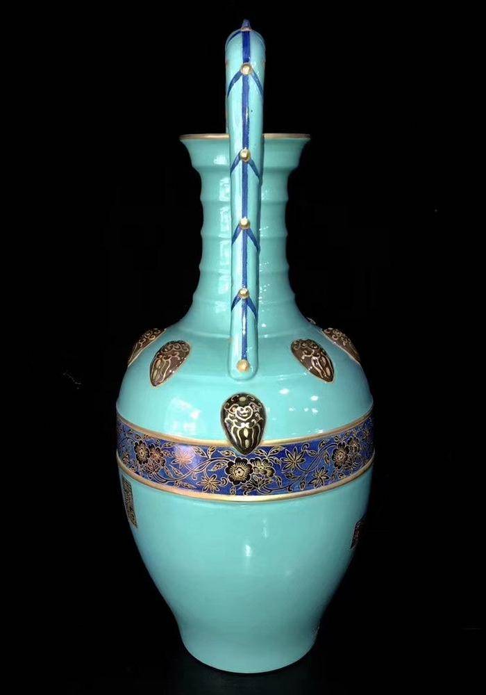 精品本金松石釉描金缠枝莲花卉纹双耳尊一对图5