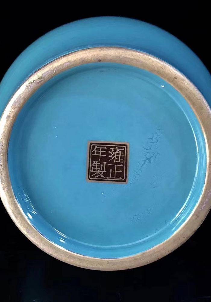 精品本金松石釉描金缠枝莲花卉纹双耳尊一对图9