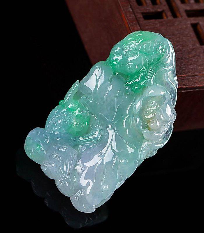 自然光实拍!天然A货好种绿荷叶鱼图9