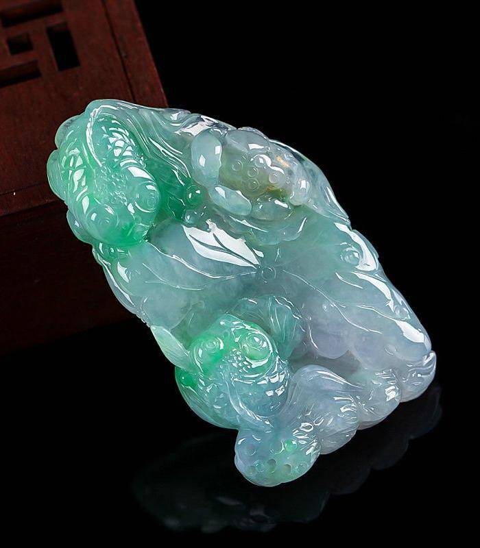 自然光实拍!天然A货好种绿荷叶鱼图8