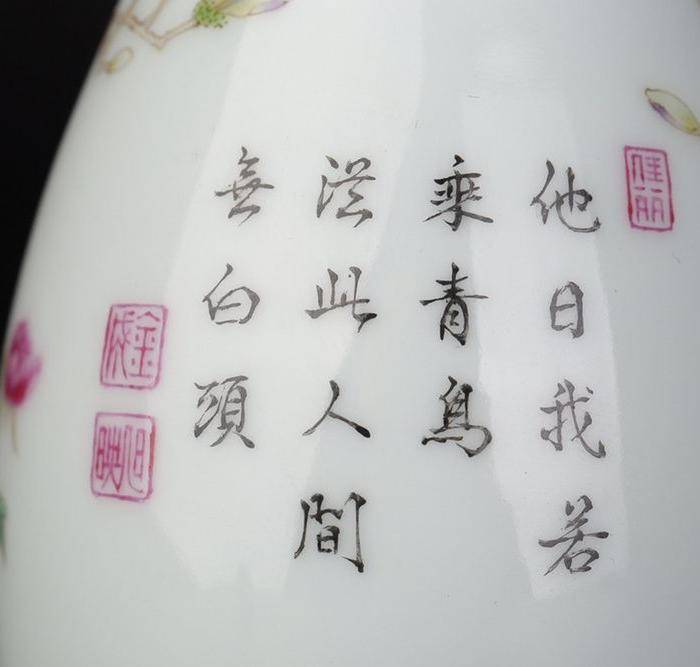 清代雍正粉彩玉兰牡丹花鸟瓶图7
