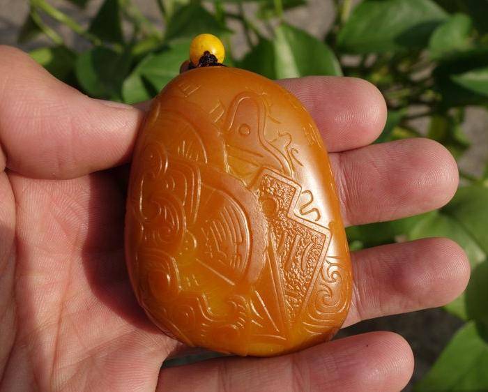 压轴,黄铭工作室出品,黄沁真皮独籽,仿古龙汉风把件图2