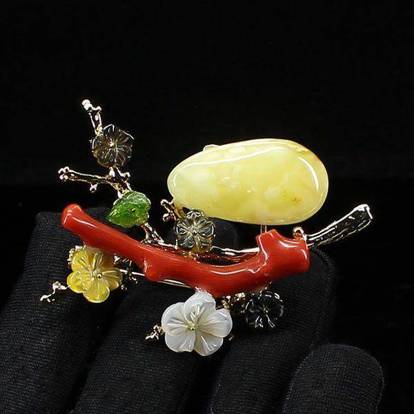 天然蜜蜡珊瑚多宝胸针挂件两用1644图3