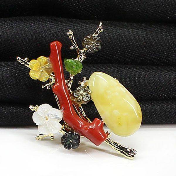 天然蜜蜡珊瑚多宝胸针挂件两用1644图4