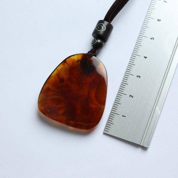 棕红缅甸琥珀佛字莲花吊坠 22KQ08图4