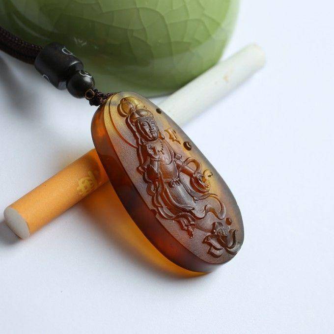 棕红缅甸琥珀莲花观音吊坠 22KQ14图4