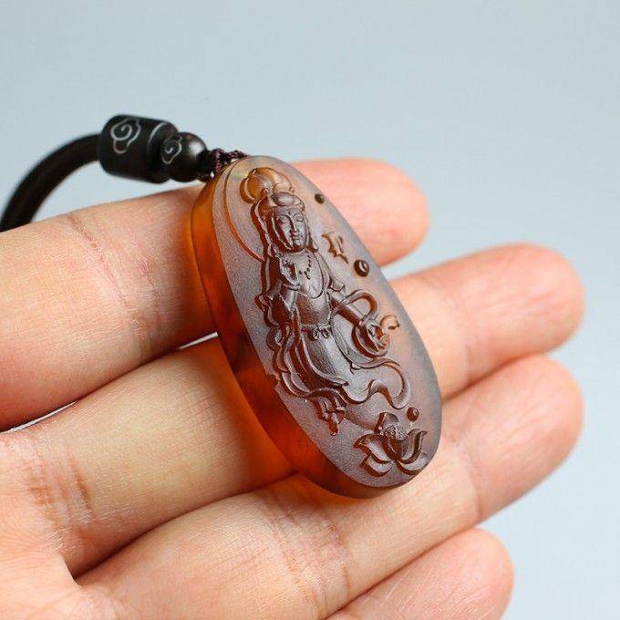 棕红缅甸琥珀莲花观音吊坠 22KQ14图9