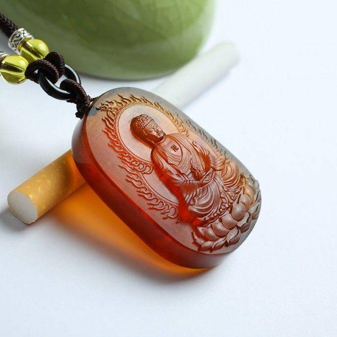 棕红缅甸琥珀大日如来吊坠 69KE36图4