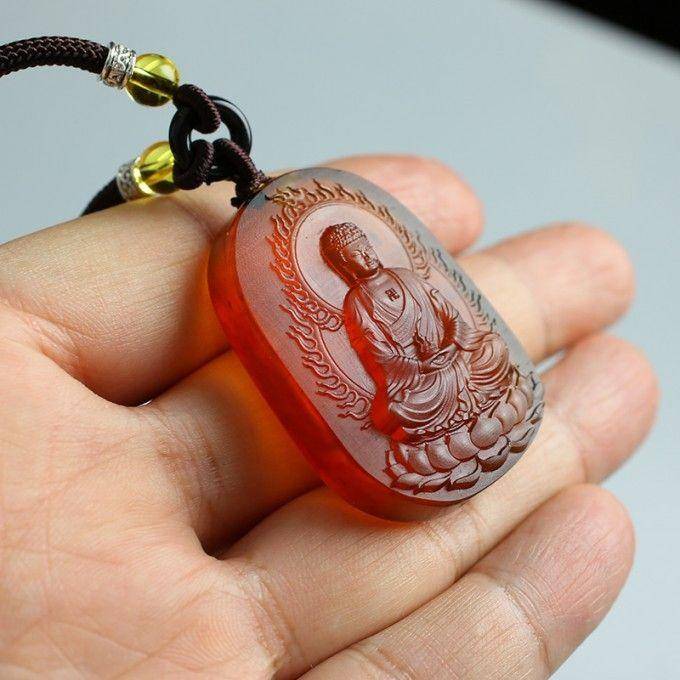 棕红缅甸琥珀大日如来吊坠 69KE36图10